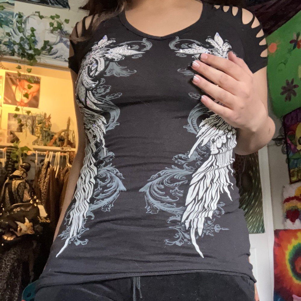 (Many Many) Y2k black baddazled short sleeve shirt 🖤